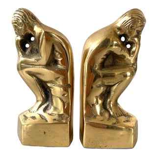 Mid-Century Modern Brass Bookends," the Thinker" - Set of 2 For Sale