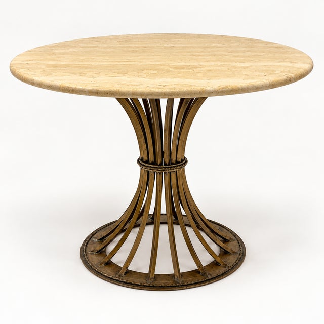 Gold Organic Modern Kreiss Travertine & Gilt Iron Dunbar Inspired Wheat Sheaf Center Table For Sale - Image 8 of 11