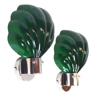 Large Italian Glass and Chrome Wall Lamps, Italy, 1970s, Set of 2 For Sale
