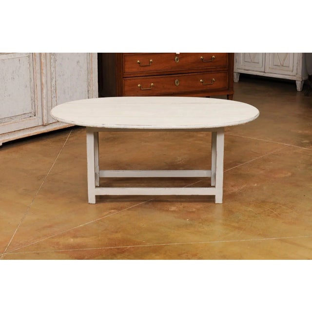 Gray Swedish Grey Painted Oval Top Drop Leaf Coffee Table from the 20th Century For Sale - Image 8 of 12