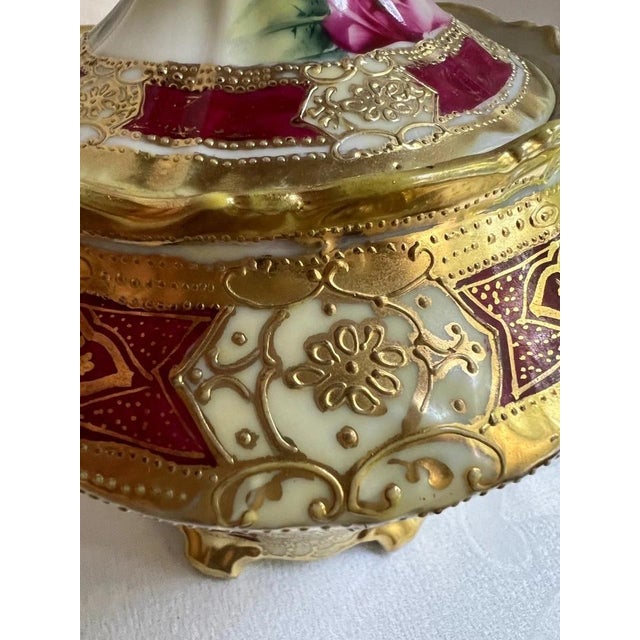 Antique Nippon Morimura Floral Moriage Biscuit Jar, Gold & Mauve For Sale - Image 9 of 15