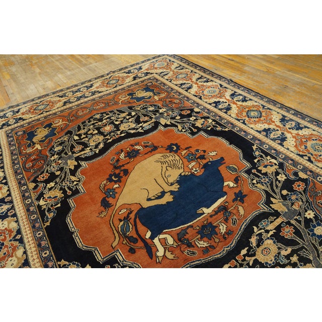 1880s Red Animal Hunting Scene Antique Persian Khorassan Moud Rug 9' X 11' 8" Handknotted Wool Carpet For Sale - Image 14 of 18