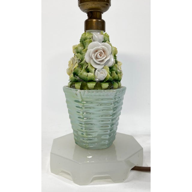 Mid 20th Century Vintage Capodimonte Style Floral Basket Motif Lamp For Sale - Image 5 of 8
