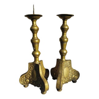 Art Nouveau Brass Candleholders, 1890s, Set of 2 For Sale