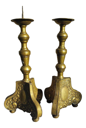 Art Nouveau Brass Candleholders, 1890s, Set of 2