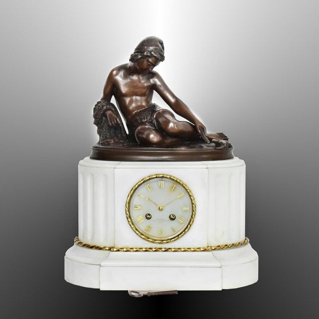 Napoleon III Clock with Neapolitan Fisherman Marble and Bronze For Sale - Image 12 of 12