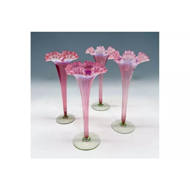 Victorian Glass Trumpet Vases, Set of 4 For Sale - Image 3 of 7