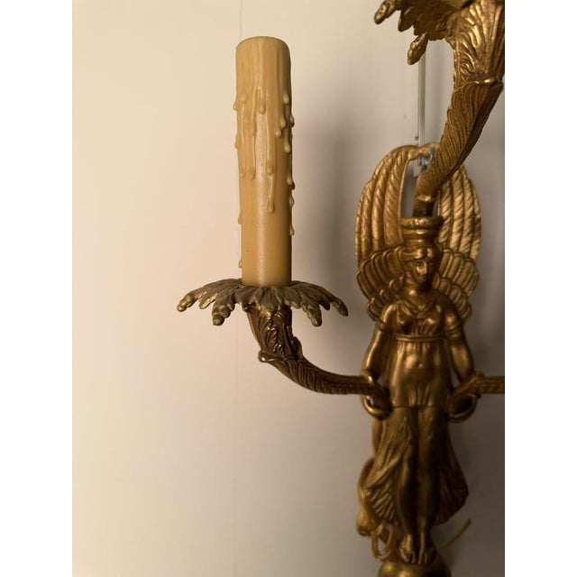 Bronze 19th Century French Neoclassical Style Bronze Angel Sconces - Pair For Sale - Image 8 of 12