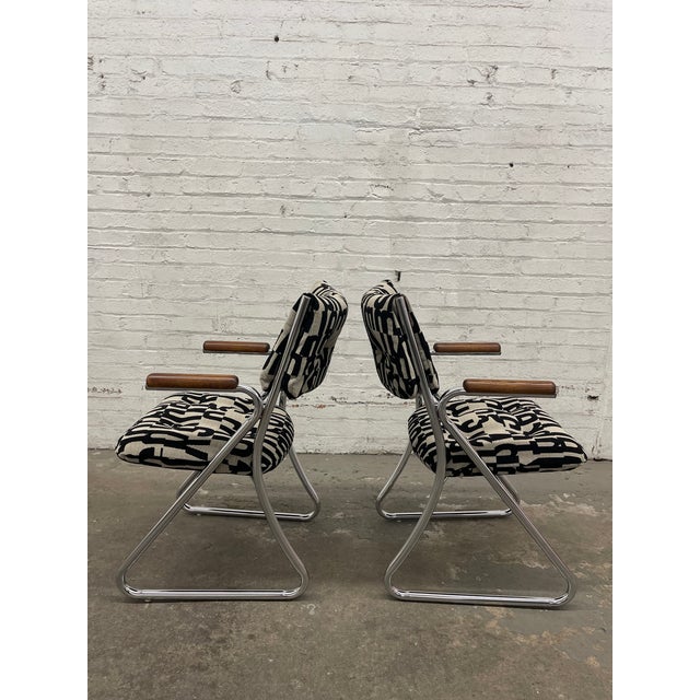 Chrome Set of 4 Vintage 1970’s Daystrom Chrome Tubular Dining Chairs With Wooden Armrests For Sale - Image 8 of 14