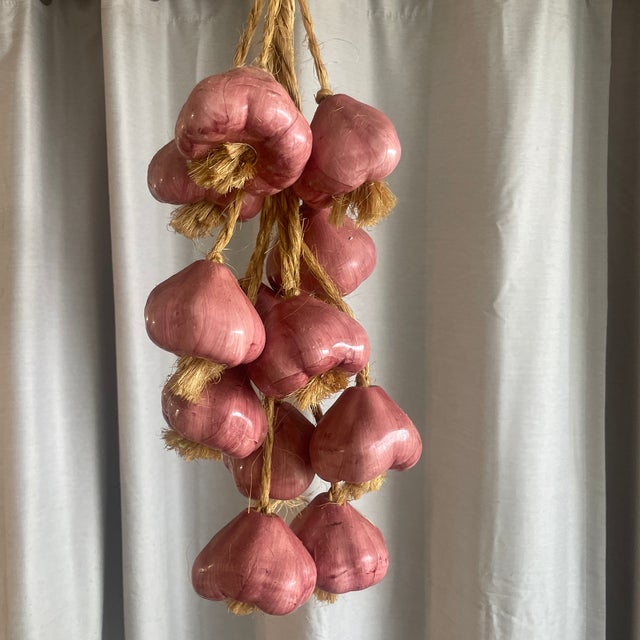 Decorative hanging ceramic garlic ristra. Southwest farmhouse kitchen decor hand-painted garlic bulbs in shades of mauve,...