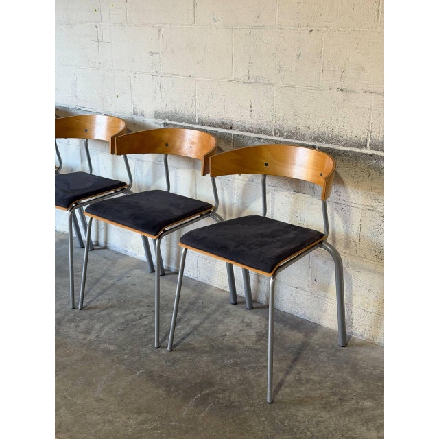 Oak Stacking Chairs Set of 4 Mid-Century Modern 1970s For Sale - Image 4 of 13
