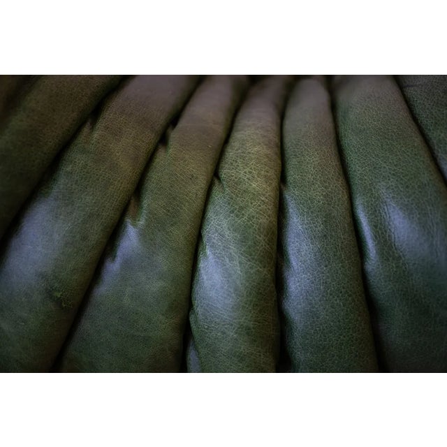 Set of Dubai Green Leather Togo Pouf and 2-Seater Sofa by Michel Ducaroy for Ligne Roset For Sale - Image 3 of 8