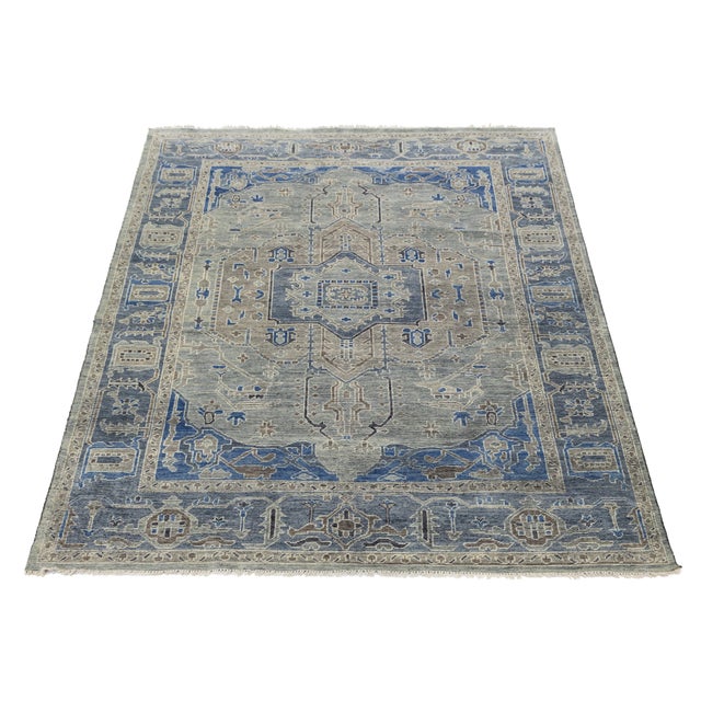 2020s Modern Hand-Knotted Oushak Style Area Rug in Slate Grey & Cobalt Blue Wool 9x12 For Sale - Image 5 of 12