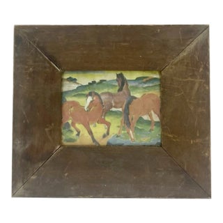 Vintage Equestrian Three Brown Horses Framed Art Print 8.25 X 7.25" For Sale