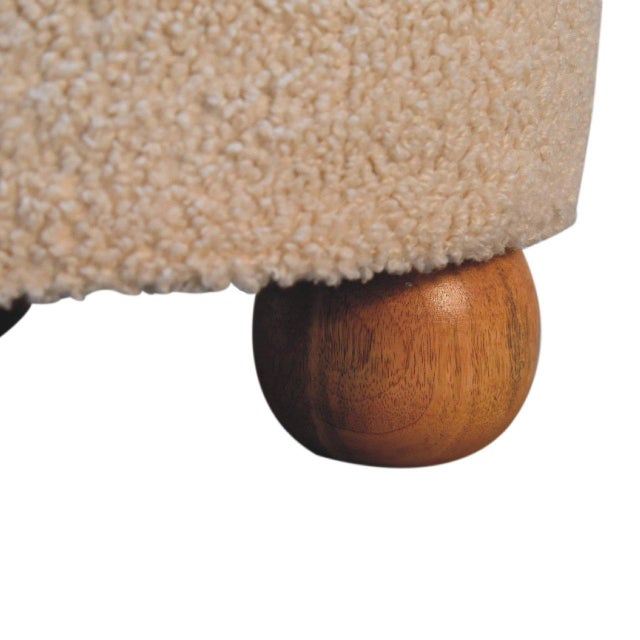 2020s Bouclé and Leather Ottoman With Ball Feet For Sale - Image 5 of 6