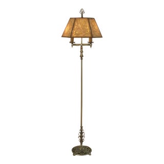 Hubley Art Deco 2-Light Nickel-Plated Floor Lamp with Vintage Mica Shade For Sale