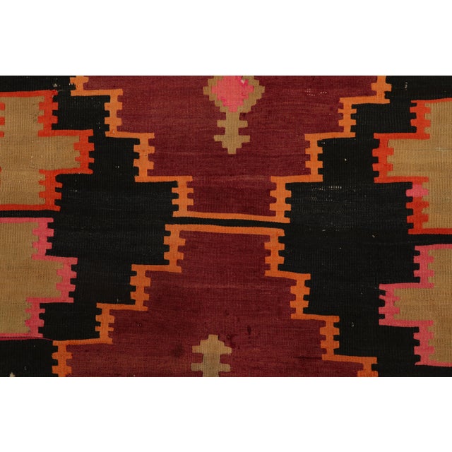 Rug & Kilim Handwoven Antique Persian Kilim Rug in Wine Black and Orange Geometric Pattern For Sale - Image 4 of 7