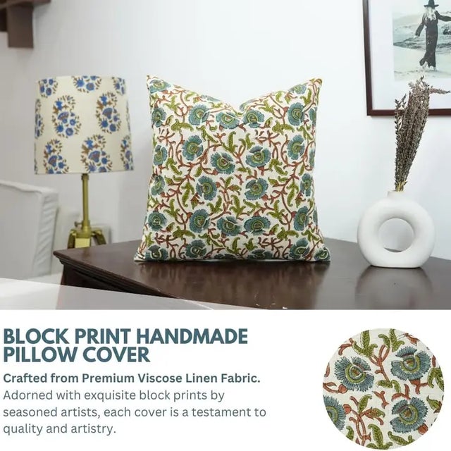 Bring nature-inspired elegance to your home with our "Vasundhra" block print handmade cushion cover. Made from a...