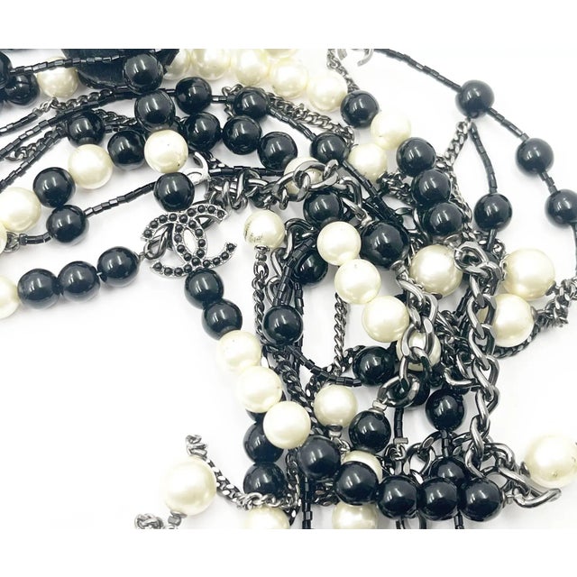 Chanel Chanel Black CC Beaded Flower Pin Black Bead Pearl 5 Strand Necklace For Sale - Image 4 of 5