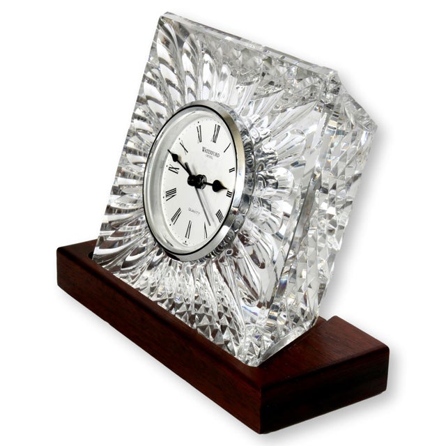 Late 20th Century Waterford Crystal Desk Clock W/ Wood Base Chairish