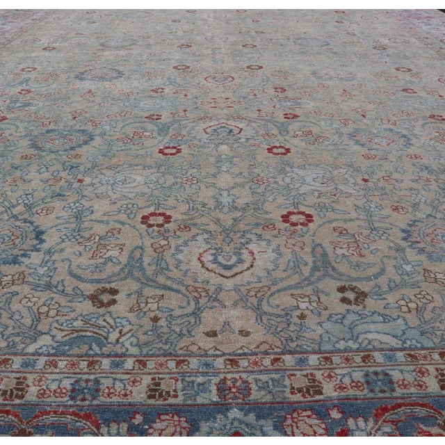Fine Antique Persian Khorassan rug with floral motifs and Vining flowers Keivan Woven Arts rug/EMB-9555-P13061,...