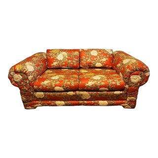 Mid 20th Century Vintage Loveseat, Solid Wood Frame & Designer Fabric Outline Quilted For Sale