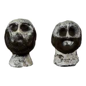 1990s Vintage Pair of Hand Formed Small Clay Men Head Busts in Black & White