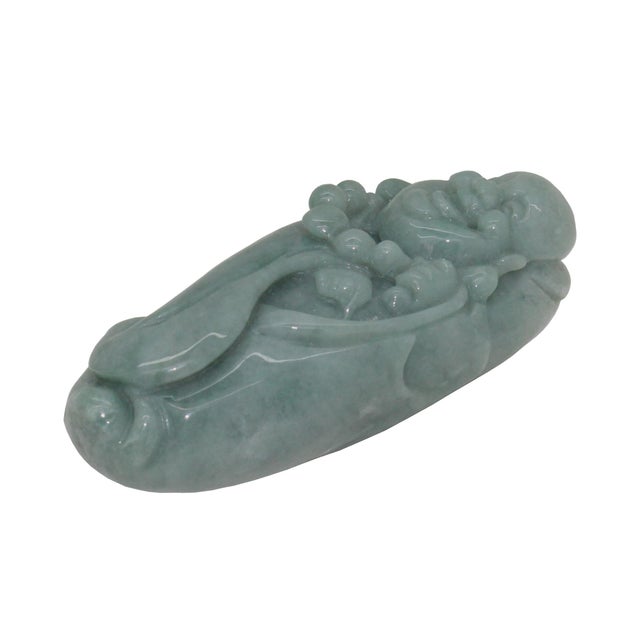 Jade Stone Carved Light Green Happy Buddha, Laughing Buddha Figure For Sale - Image 4 of 6