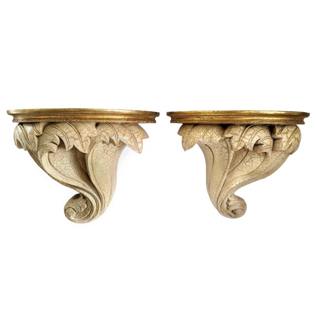 Chinoiserie Corbel Wall Sconce Shelves - Extra-Large Pair Antique Style For Sale - Image 3 of 11