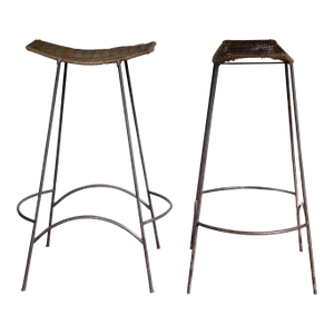 1980s Vintage Wicker Armless Snowshoe Bar Stools - a Pair