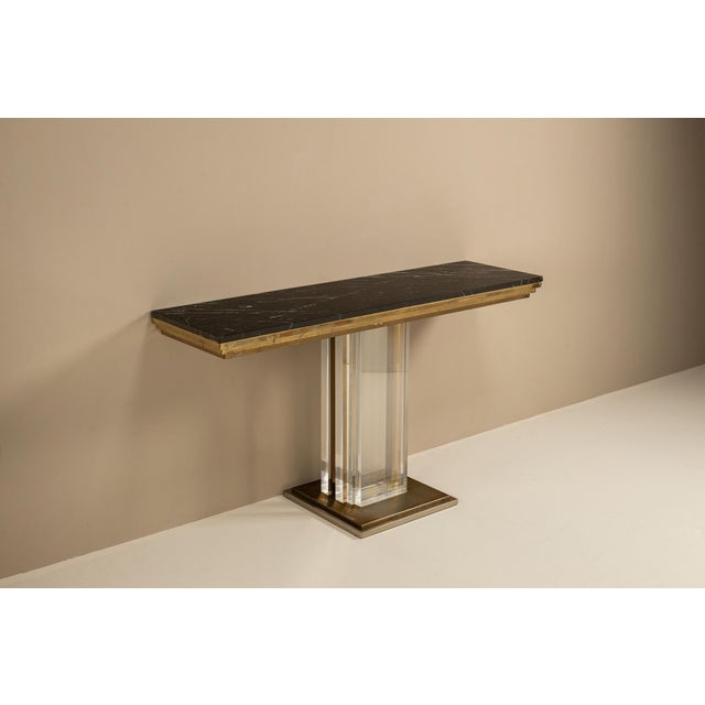 Mid-Century Modern Console Table in Acrylic Glass, Brass and Marble from Belgochrom, 1970s For Sale - Image 3 of 13