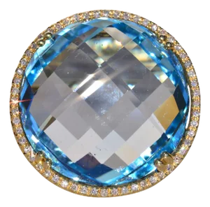 The 11th Avenue: Checkerboard Cut Blue Topaz and Diamond Halo Cocktail Ring