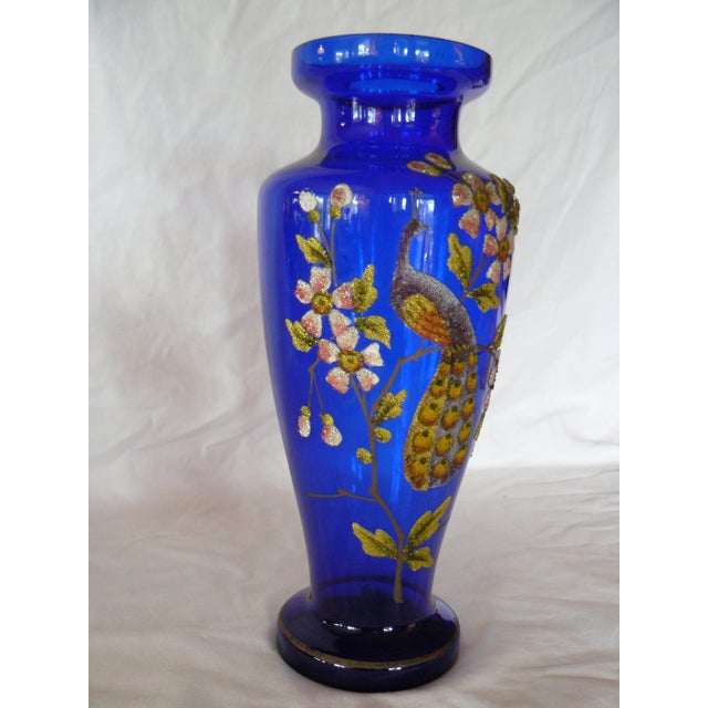 Royal Blue Late 19th Century Coralene Cobalt Vase From Czechoshovakia For Sale - Image 8 of 12