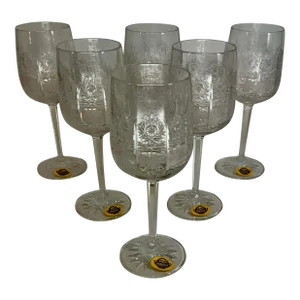 Set of 6 Vintage Bohemian Hand Cut Crystal Wine Glasses