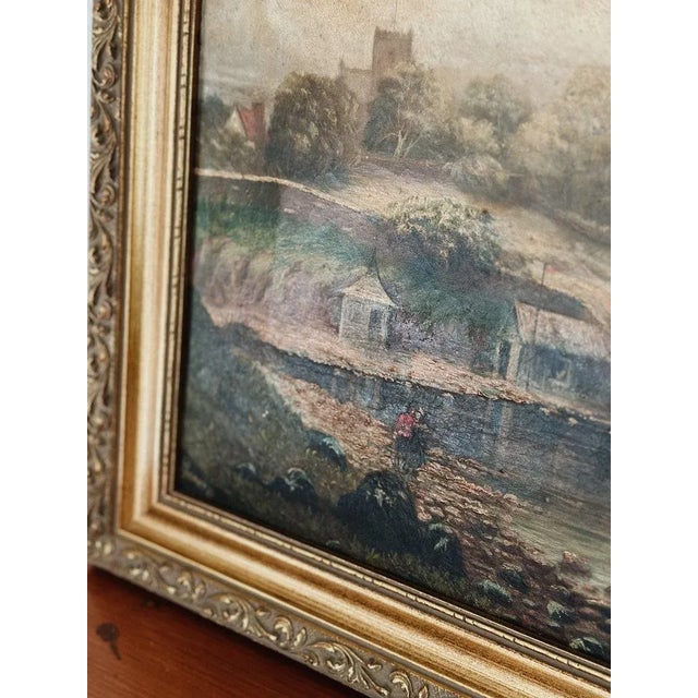 Paint Original Antique Oil Painting, Moody River Landscape by Grant C.1891 For Sale - Image 7 of 9
