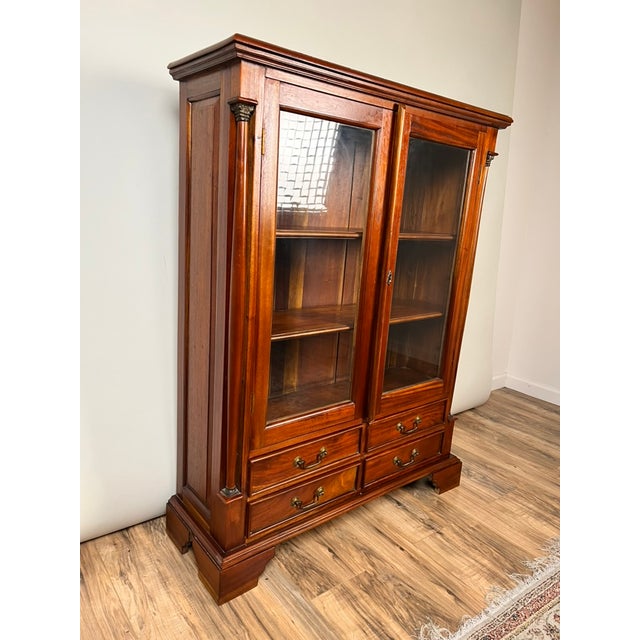 Victorian Vintage Victorian Style Glass Door Mahogany Bookcase For Sale - Image 3 of 11