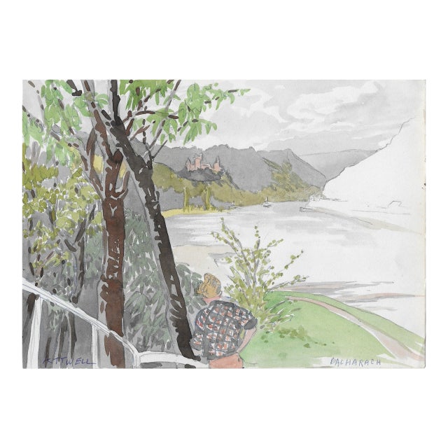 1950s Ivy Attwell Bacharach Germany Landscape Painting For Sale