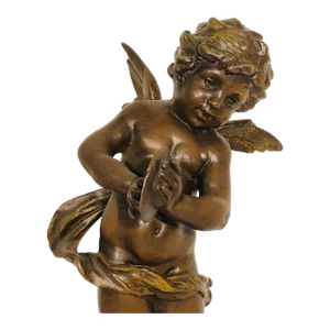 Late 1900s L & F Moreau Putti French Spelter Cherub Figurine Statue