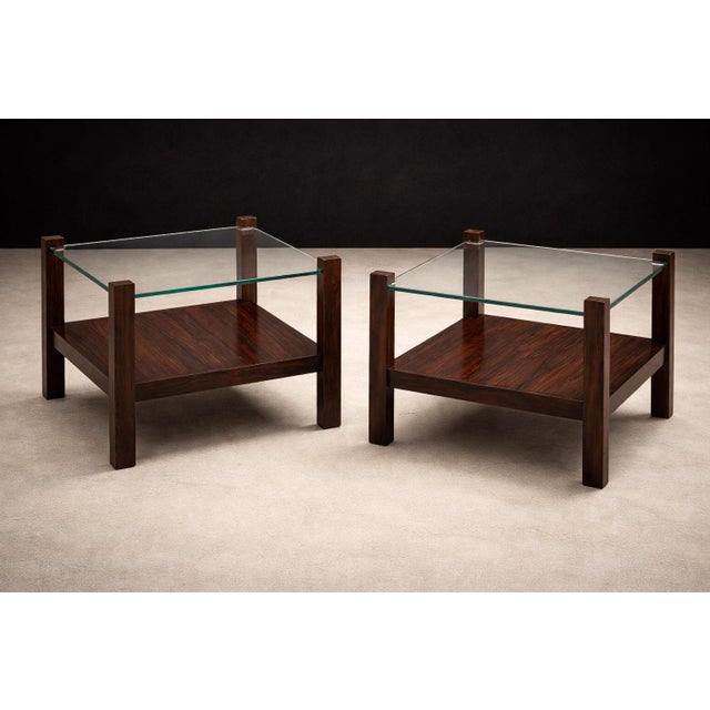 This pair of square side tables, produced in Brazil during the 1960s, exemplifies the understated elegance characteristic...
