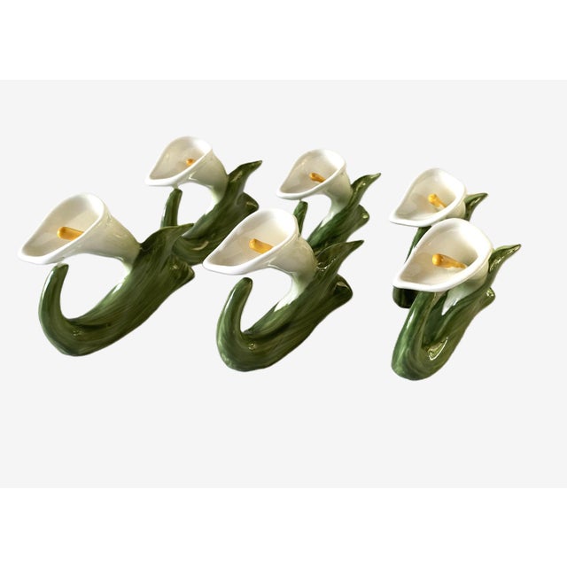 Vintage Bone China Napkin Holder Rings, Calla Lily Shape, Pia, Philippines, Set of 6 For Sale - Image 4 of 16