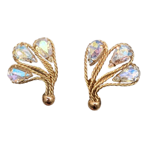 Vintage 1950s Signed Napier Goldtone Aurora Borealis Clip Earrings-2 Pieces
