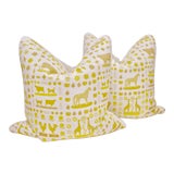 Image of Lulie Wallace "Two by Two" Square Pillows in Citron - a Pair For Sale
