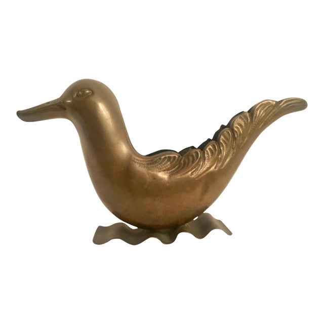 Mid-Century Brass Bird Urn Vase For Sale