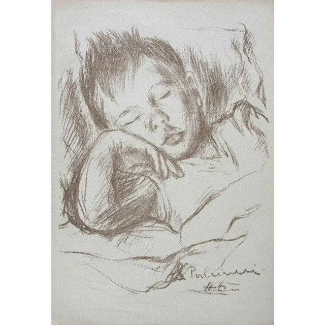 Silvano Pulcinelli, Sleeping Boy, Original Pencil Carbon, 1946 For Sale - Image 3 of 3