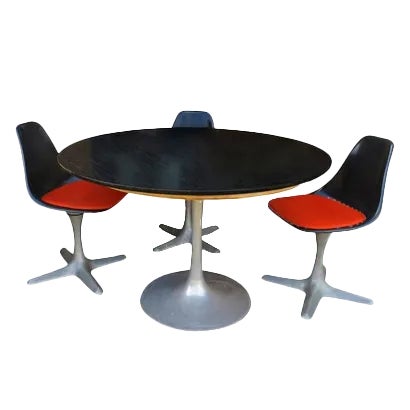 Black & Orange Circular Dining Table Set from Maurice Burke for Arkana Tulip, 1960s, Set of 4 For Sale