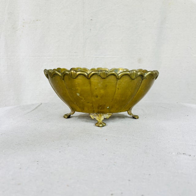 Metal Mid Century Oval Footed Brass Cache Pot For Sale - Image 7 of 7