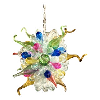 1980s Colorful Chandelier of Recycled Hand Blown Glass For Sale