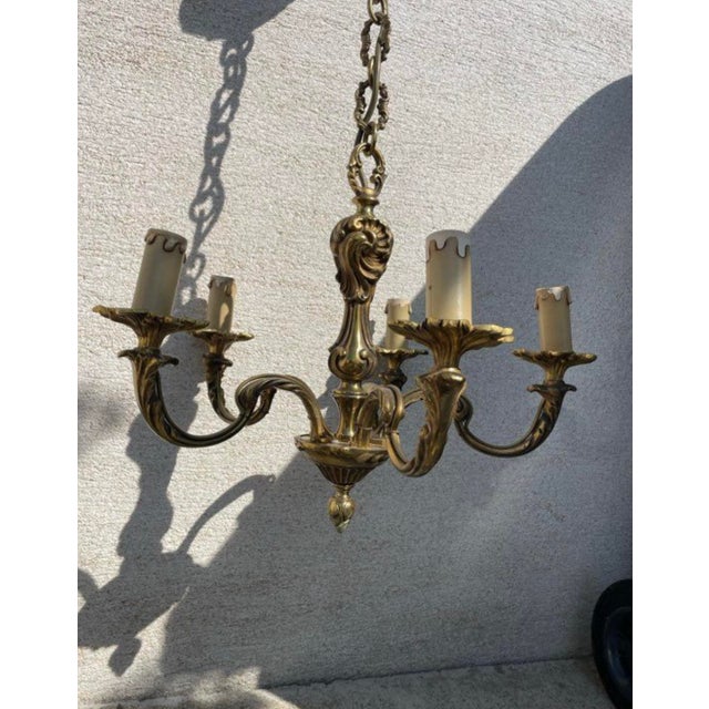 Louis XV Style Brass Chandeliers with 5 Bulbs, 1960s For Sale - Image 3 of 4