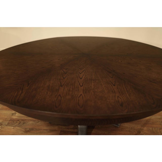 Wood Large 100-Inch Round Jupe Table With Self-Storing Leaves,Burnt-Brown Dark Walnut Finish, Seats 8-12 People an ApExclusive by AntiquePurveyor For Sale - Image 7 of 13