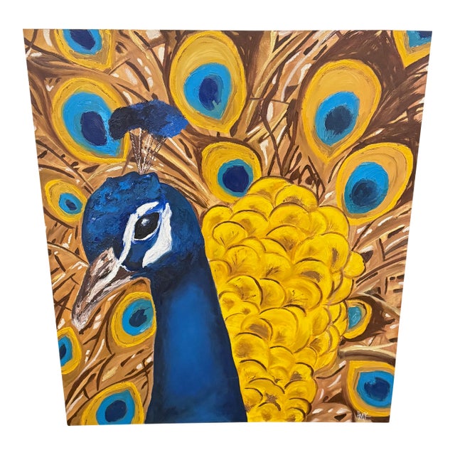 Vibrant Peacock Oil on Canvas Original Signed Painting For Sale
